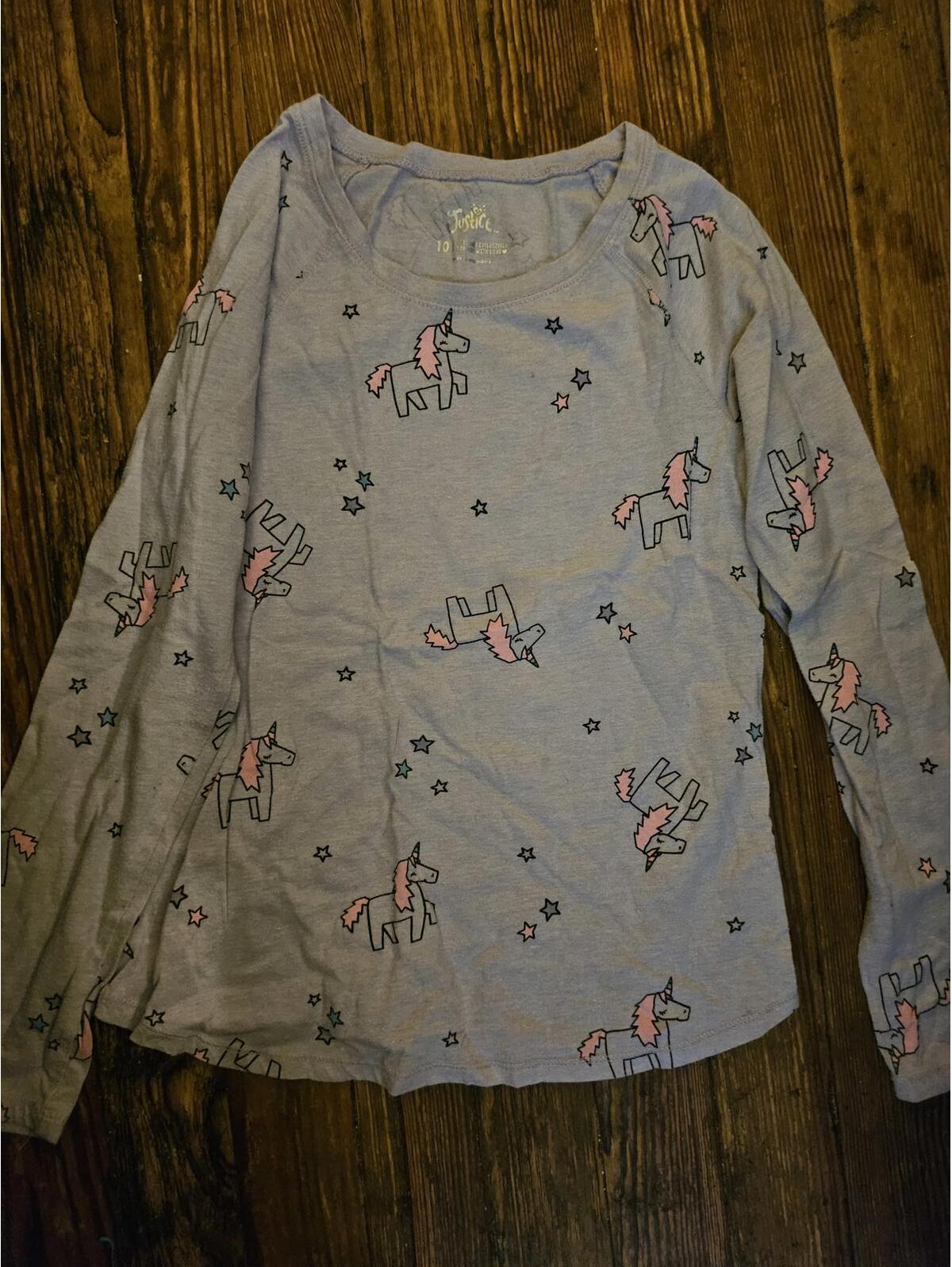 Girl's Long Sleeve Shirt - Justice Size 10 - Unicorn Aop - Euc